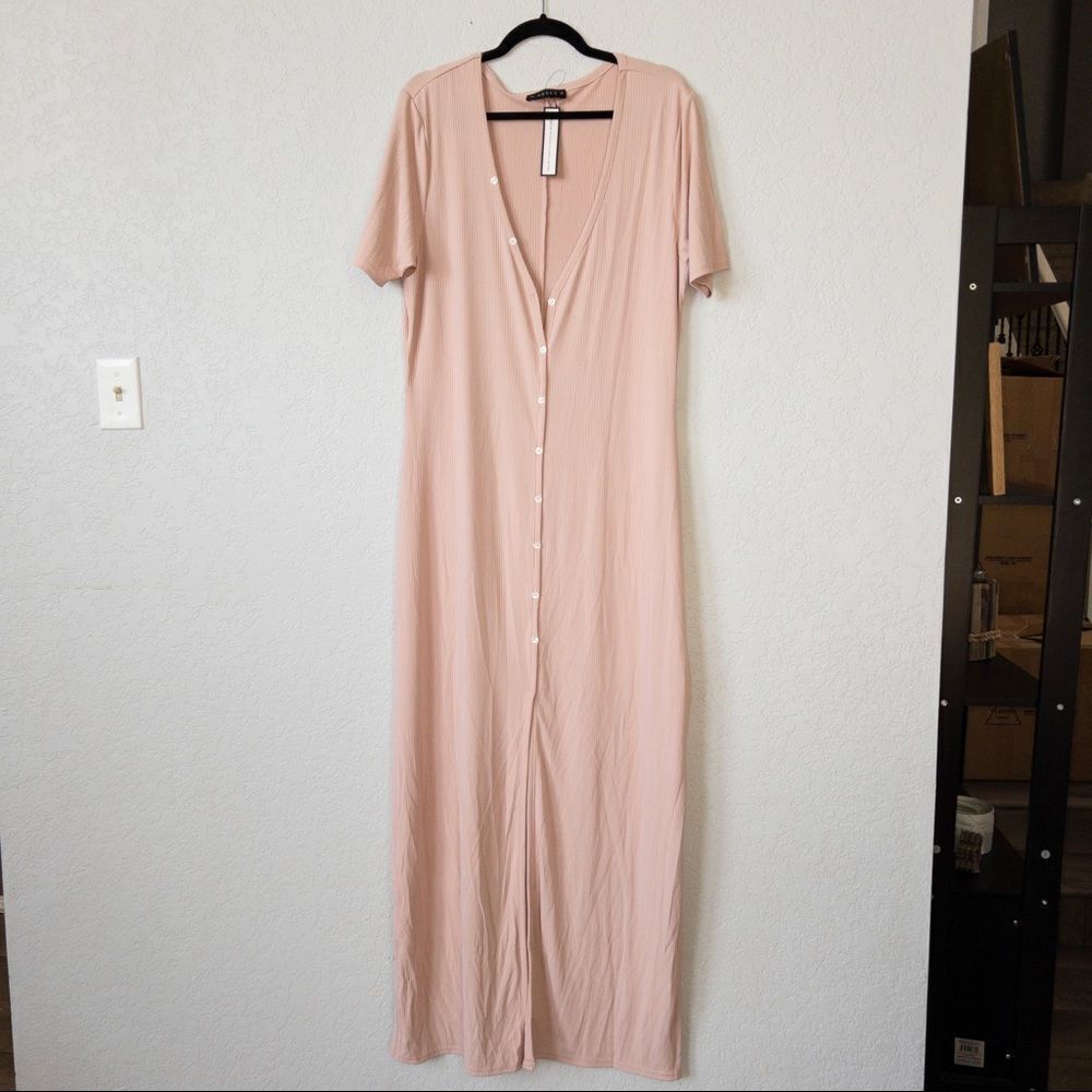 NWT Soncy Pink Button‎ Front Maxi Dress Size 1 (14/16)